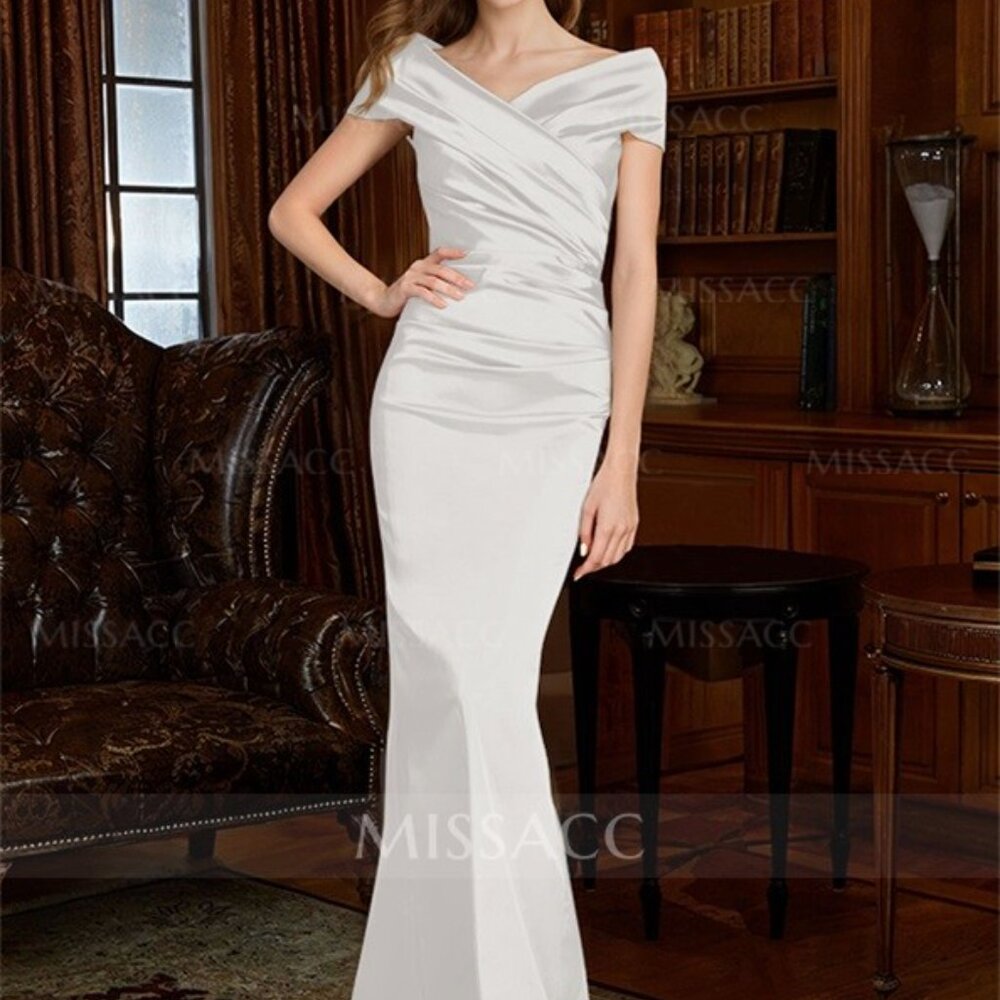 Sheath Off-The-Shoulder Silk Like Satin Bride Bridal Wedding Dress Ivory 4